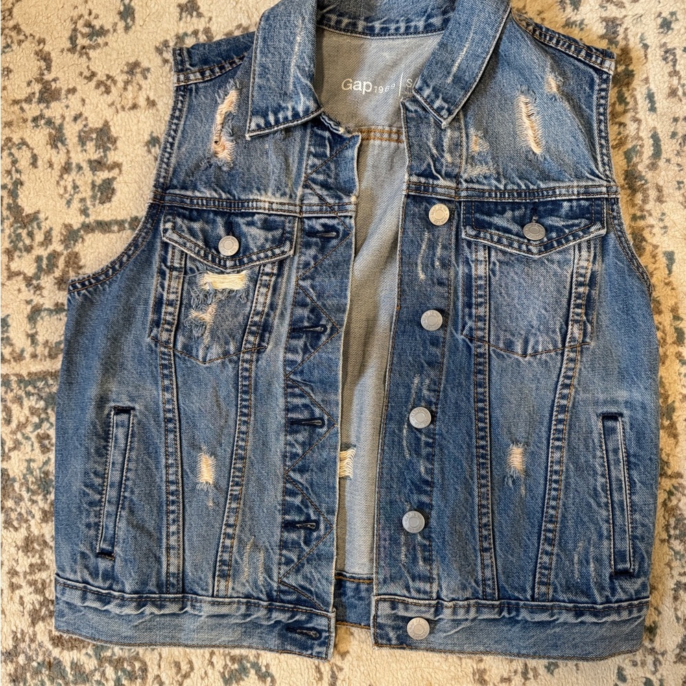 GAP Light Blue Denim Vest with Contrast Stitching